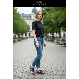 Authentic COACH Kirby Blue Multicolor Satin Sneakers - Size 8.5